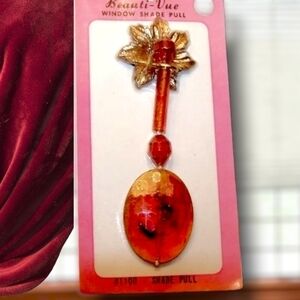 6 PC STILL IN PKG! Vintage Red/Gold Beauti-Vue Window Shade Pull